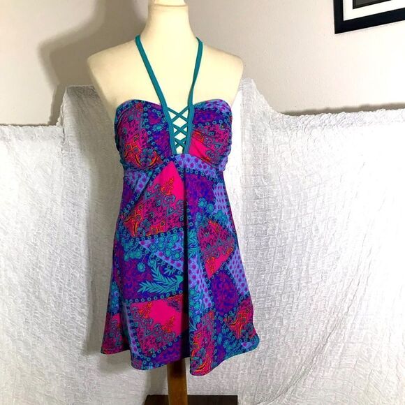 Just Beachin Pasley Floral Print Swimdress Size 12 - Picture 1 of 9